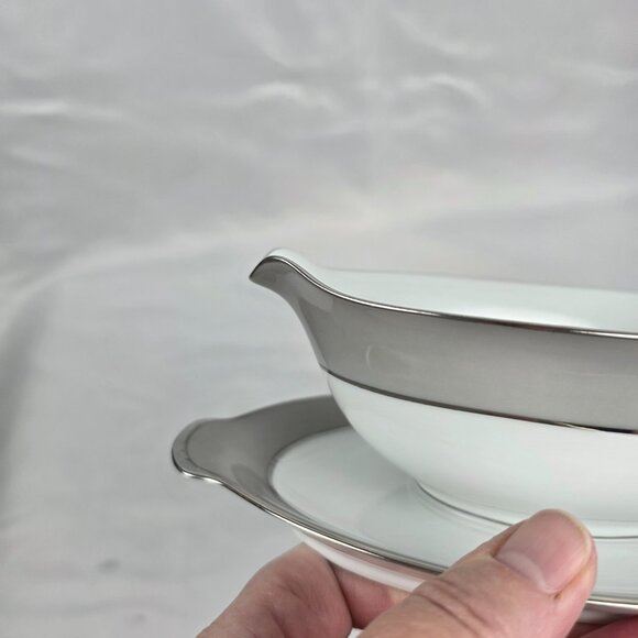 Sango Plantina Gravy Boat with Underplate Gray Band Platinum Trim - Picture 10 of 16